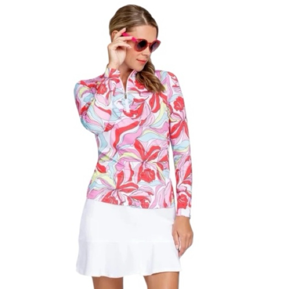 NWT Tail Activewear Cora Painted Petals Long Sleeve Golf Top UPF 50 1/4 Zip Sz S
